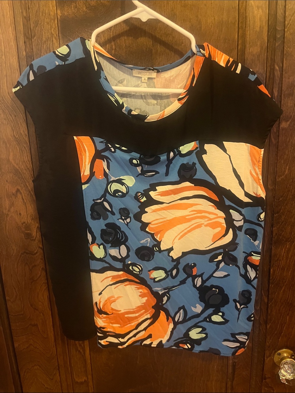 Anthropologie Weston Floral Colorblock Tee - Blue & Orange